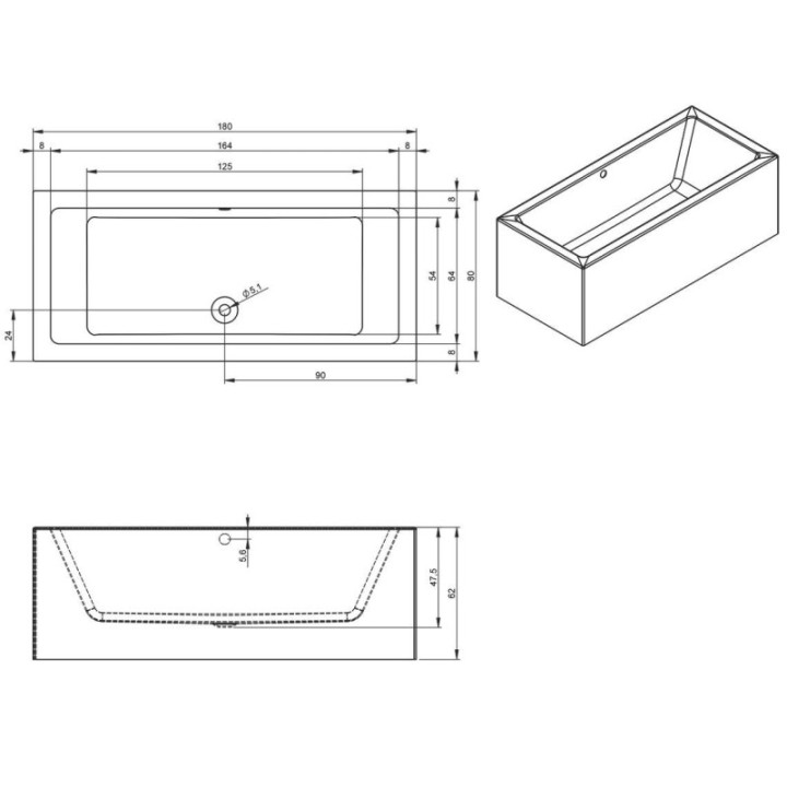 Wanna RIHO LUGO PLUG&PLAY 180 x 80 x 62 cm biały połysk B133016005