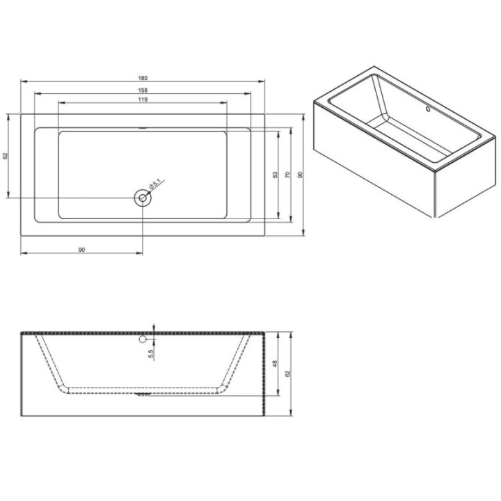 Wanna RIHO LUGO PLUG&PLAY 180 x 90 x 62 cm biały połysk B134014005
