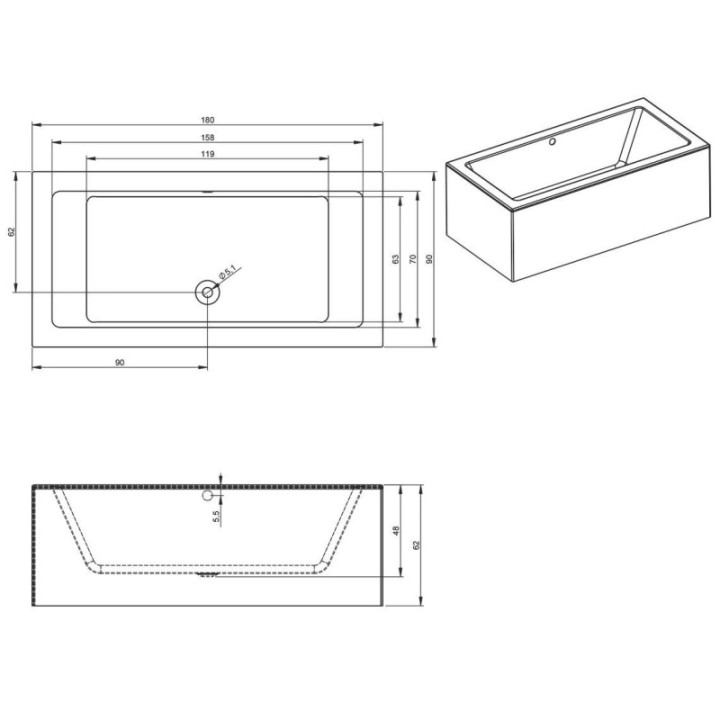 Wanna RIHO LUGO PLUG&PLAY 180 x 90 x 62 cm biały połysk B134015005