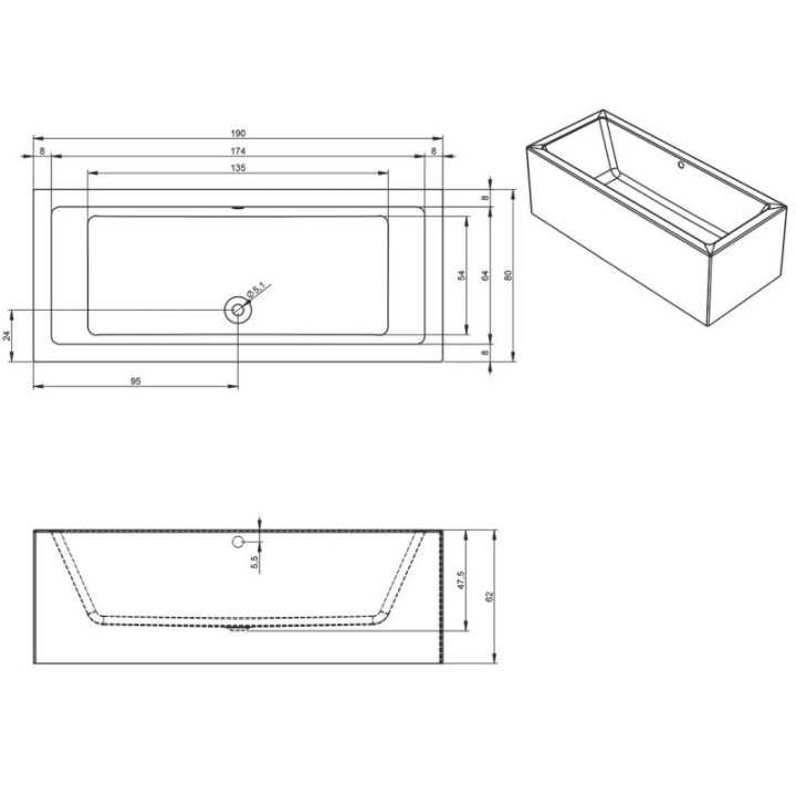 Wanna RIHO LUGO PLUG&PLAY 190 x 80 x 62 cm biały połysk B135014005