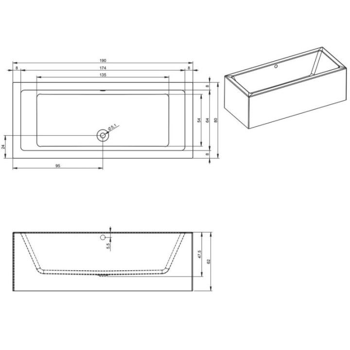 Wanna RIHO LUGO PLUG&PLAY 190 x 80 x 62 cm biały połysk B135015005