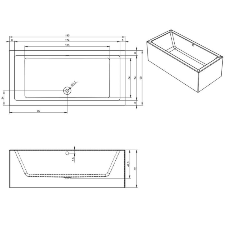 Wanna RIHO LUGO PLUG&PLAY 190 x 90 x 62 cm biały połysk B136014005