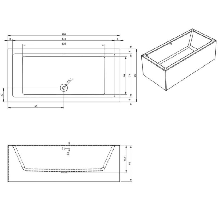 Wanna RIHO LUGO PLUG&PLAY 190 x 90 x 62 cm biały połysk B136015005