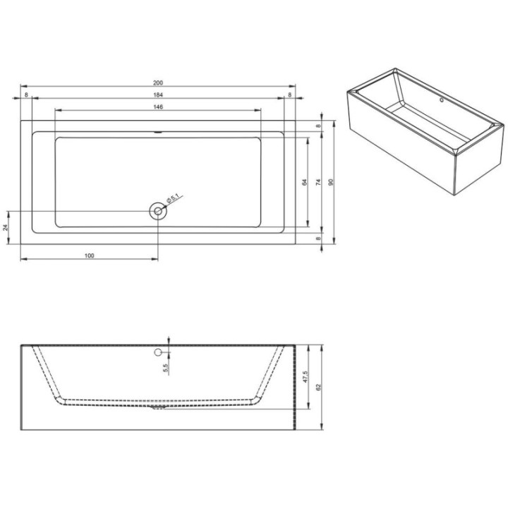 Wanna RIHO LUGO PLUG&PLAY 200 x 90 x 62 cm biały połysk B137014005