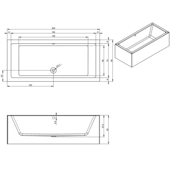 Wanna RIHO LUGO PLUG&PLAY 200 x 90 x 62 cm biały połysk B137015005