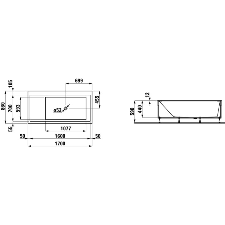 Wanna Laufen Kartell ze zintegrowaną obudową typu L 1700 x 860 x 440 mm biała H2233310006161