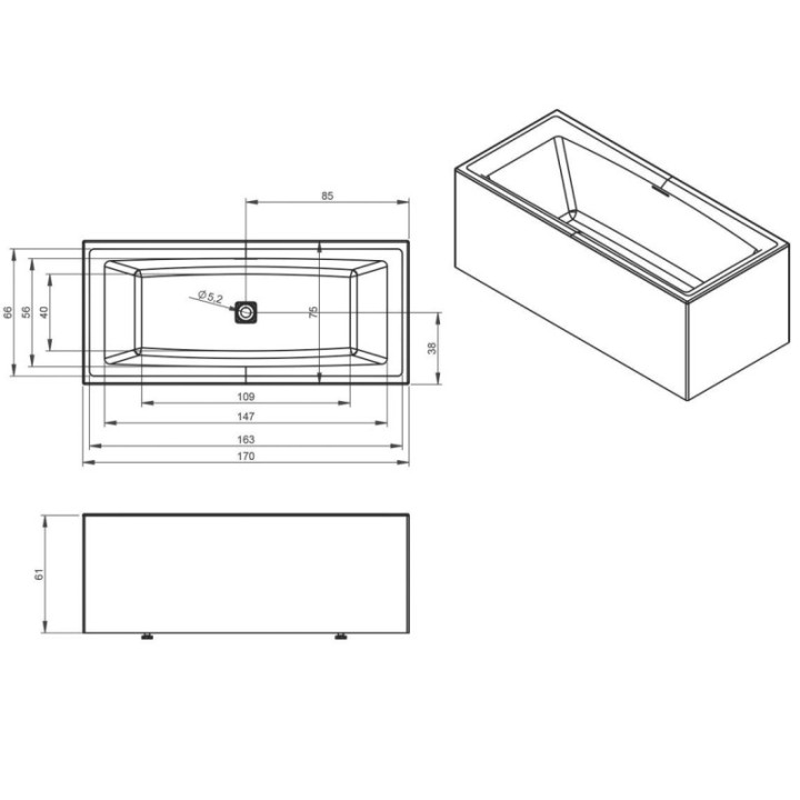 Wanna RIHO STILL SQUARE PLUG&PLAY 170 x 75 x 62 cm biały połysk B100030005