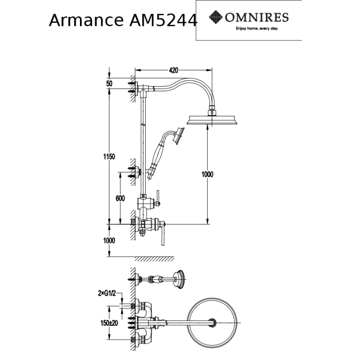 System prysznicowy Omnires Armance natynkowy miedź antyczna AM5244ORB