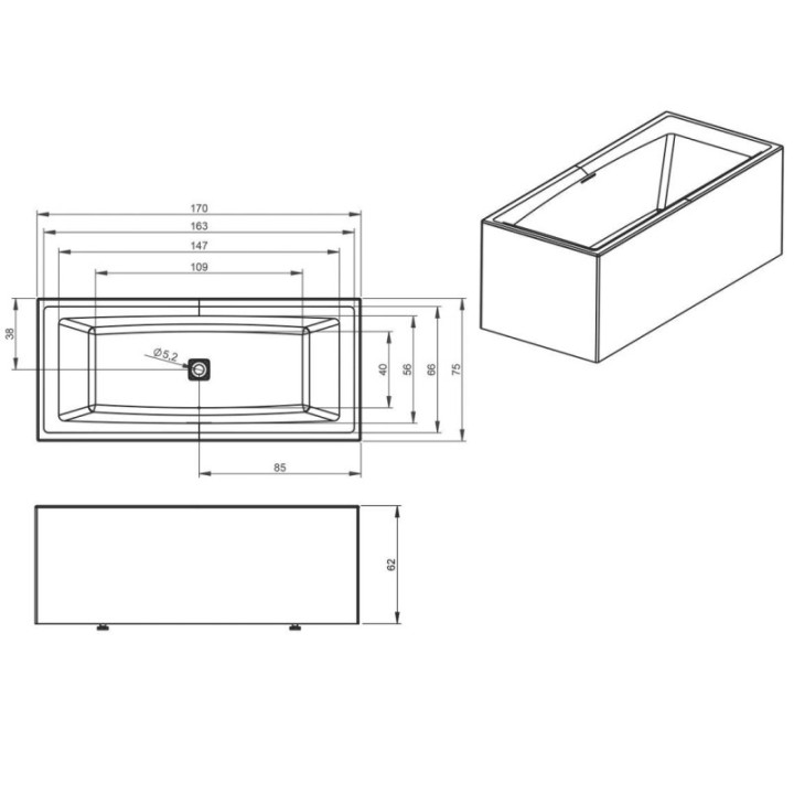 Wanna RIHO STILL SQUARE PLUG&PLAY 170 x 75 x 62 cm biały połysk B100031005