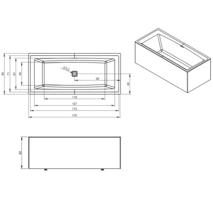Wanna RIHO STILL SQUARE PLUG&PLAY 180 x 80 x 62 cm biały połysk B099030005