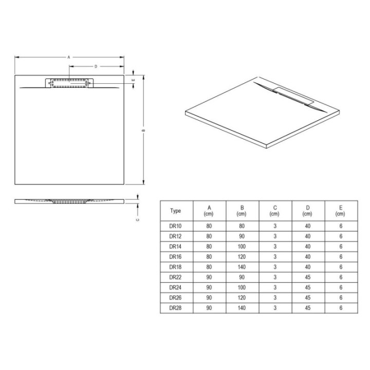 Brodzik prostokątny RIHO ISOLA 100 x 90 x 3 cm szary D007013090