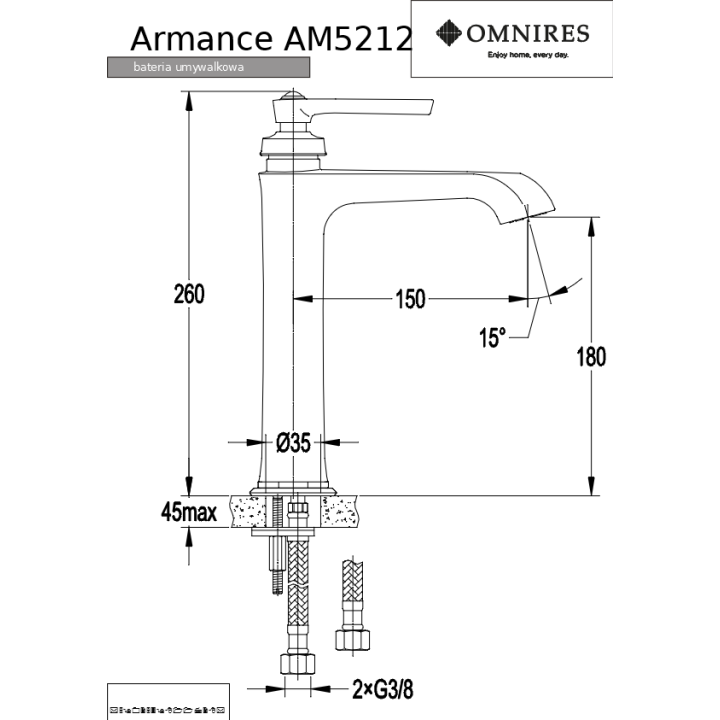 Bateria umywalkowa Omnires Armance wysoka chrom AM5212CR