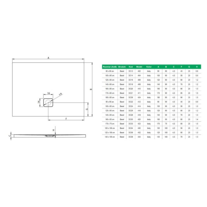 Brodzik prostokątny RIHO BASEL 160 x 90 x 4,5 cm biały D005029005