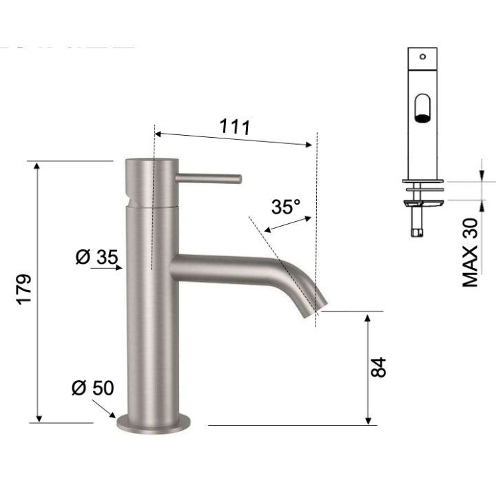 Bateria umywalkowa stojąca DANIEL TOKYO STEEL bez korka inox SSTX606