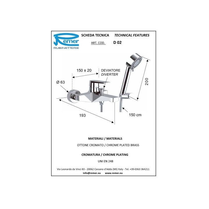 Bateria wannowa ścienna DANIEL DREAM chrom DR610CR