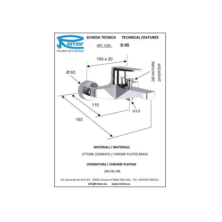 Bateria wannowa ścienna DANIEL DREAM chrom DR600H