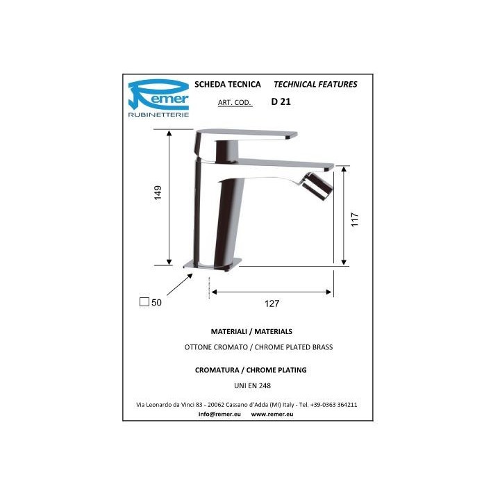 Bateria bidetowa stojąca DANIEL DREAM bez korka chrom DR604BCR