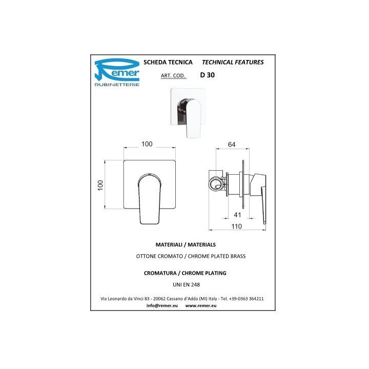 Bateria podtynkowa 1-drożna DANIEL DREAM chrom DR602CR