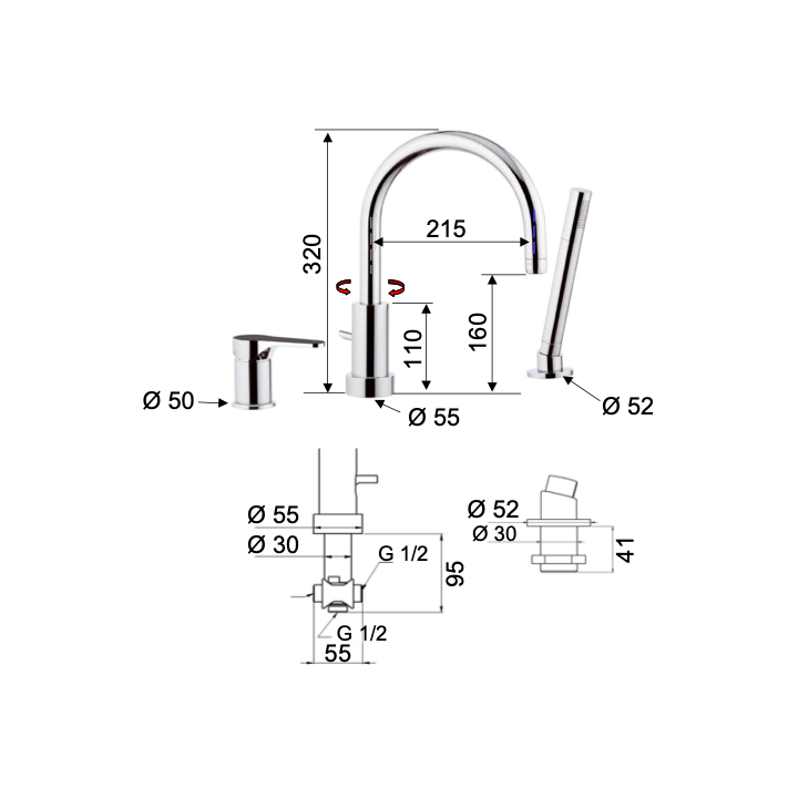 Bateria wannowa 3-otworowa DANIEL OMEGA chrom OM691CR