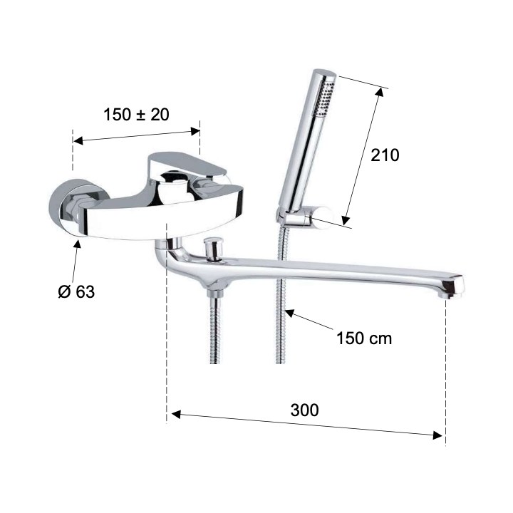 Bateria wannowa ścienna DANIEL OMEGA chrom OM624CR