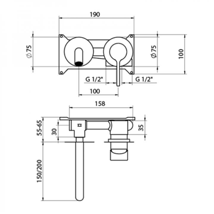Bateria umywalkowa podtynkowa GRB Time bez korka, wylewka 150mm biała 47535471