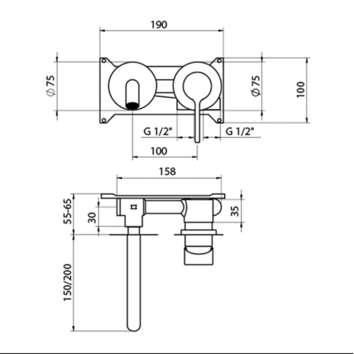 Bateria umywalkowa podtynkowa GRB Time bez korka, wylewka 200mm biała 47534471