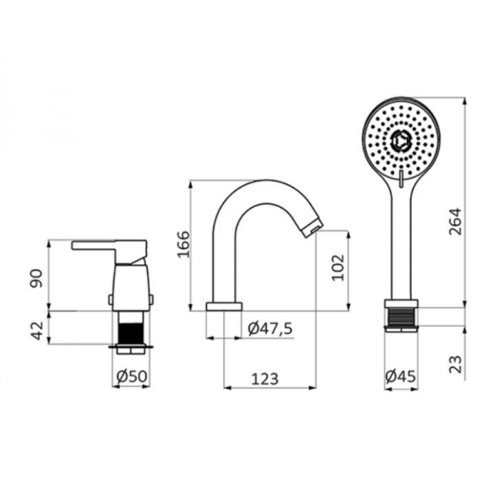 Bateria wannowa stojąca GRB Time z zestawem chrom 46232460