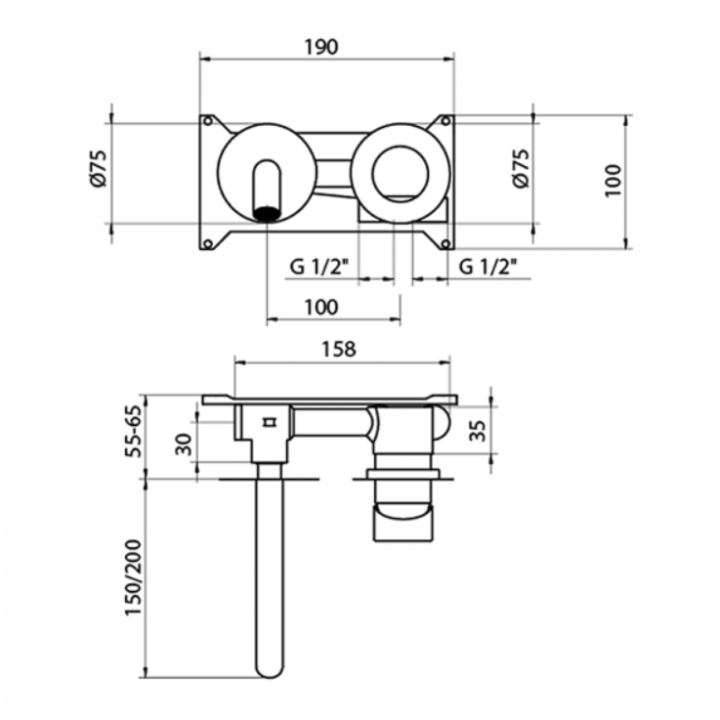 Bateria umywalkowa podtynkowa GRB Aura wylewka 150mm bez korka biała 75535751