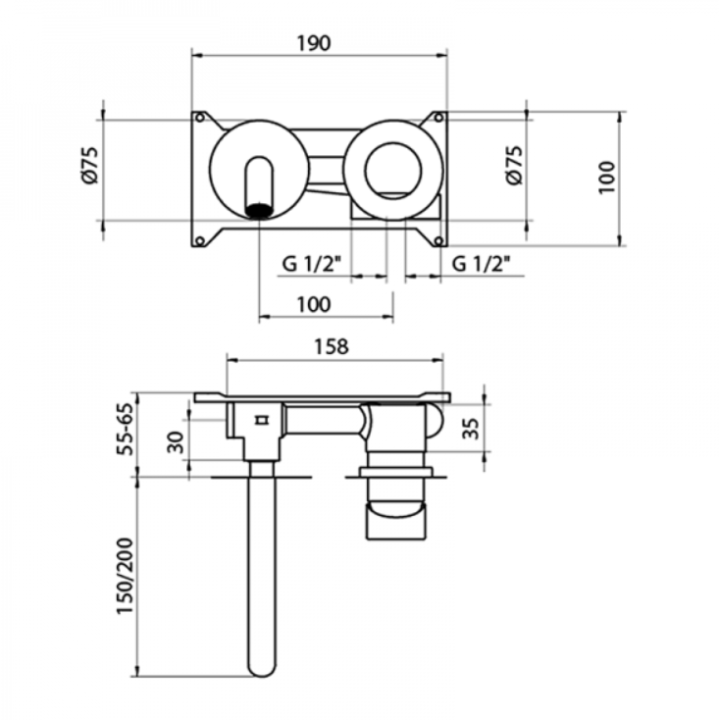 Bateria umywalkowa podtynkowa GRB Aura wylewka 200mm bez korka chrom 75534750
