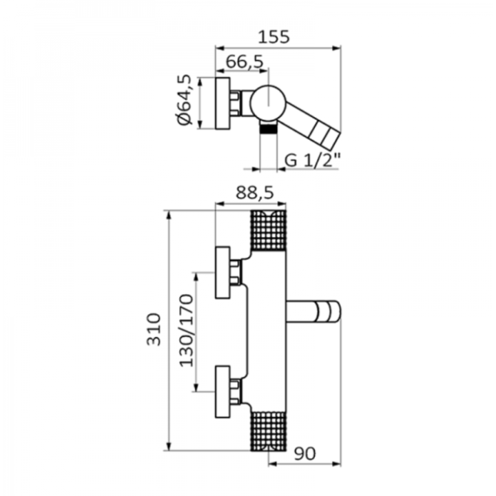 Bateria termostatyczna wannowo-natryskowa GRB Aura z zestawem chrom 75232750