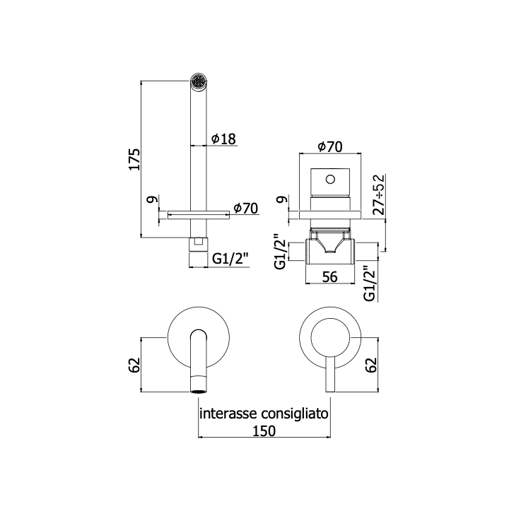 Bateria umywalkowa PAFFONI LIGHT chrom LIG006CR70