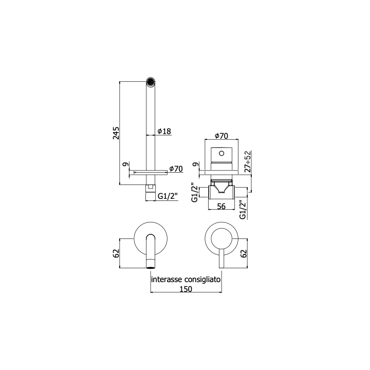 Bateria umywalkowa PAFFONI LIGHT czarny mat LIG007NO70