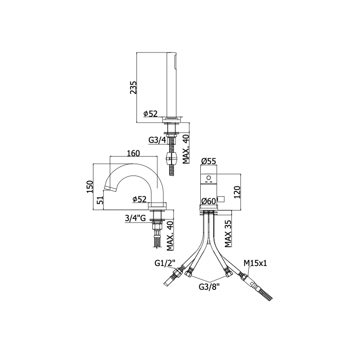 Bateria wannowa 3-otworowa PAFFONI LIGHT chrom LIG040LCR