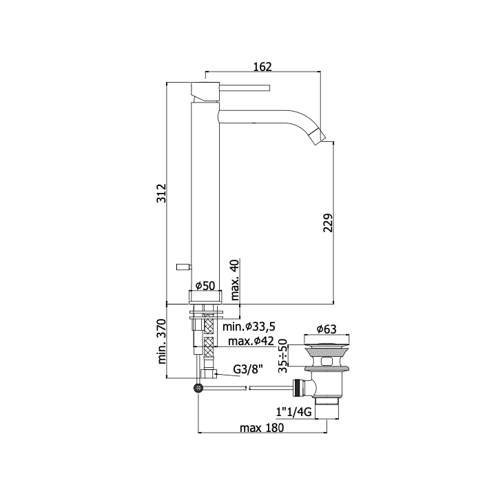 Bateria umywalkowa wysoka PAFFONI LIGHT chrom LIG085CR