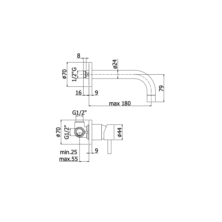 Bateria umywalkowa podtynkowa PAFFONI STICK chrom SK006CR70