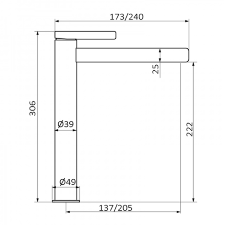Bateria umywalkowa XXL GRB Axis wylewka 230mm bez korka inox 74511743