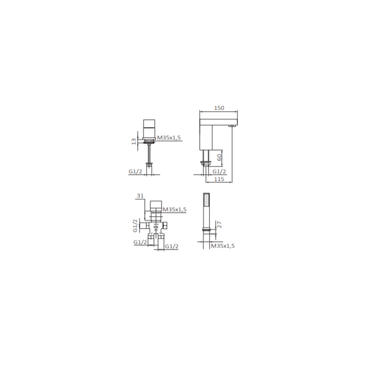 Bateria wannowa stojąca GRB Kala z zestawem 4 otw. chrom 60233600