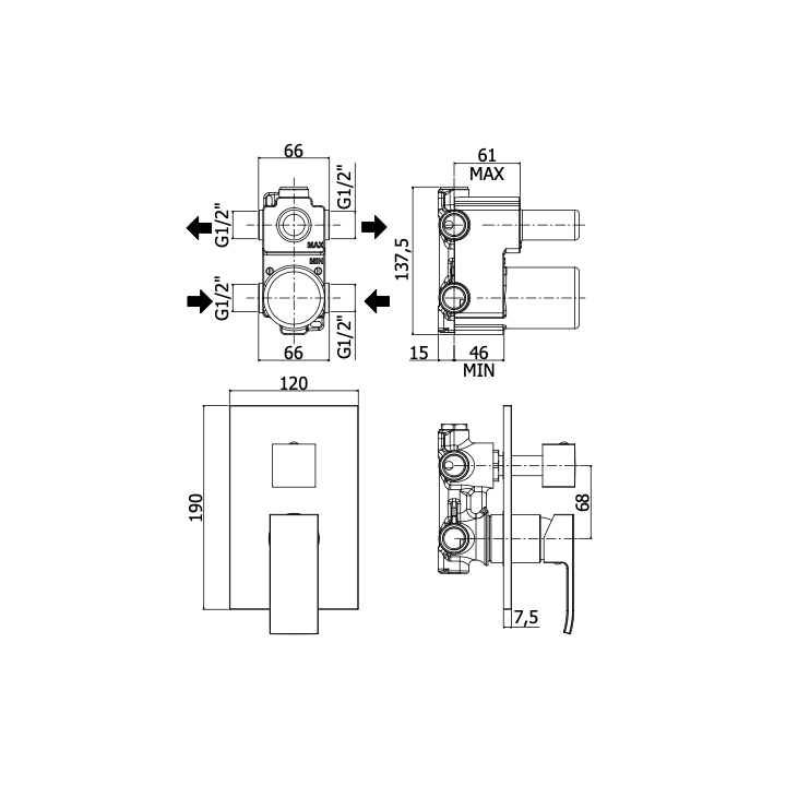 Bateria podtynkowa 2-drożna PAFFONI ELLE chrom EL018CR