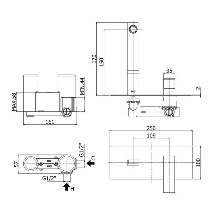 Bateria umywalkowa podtynkowa 150 mm PAFFONI ELLE chrom EL104CR