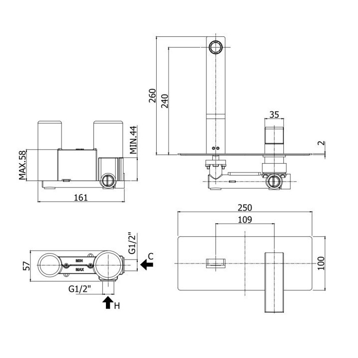 Bateria umywalkowa podtynkowa 240 mm PAFFONI ELLE chrom EL106CR