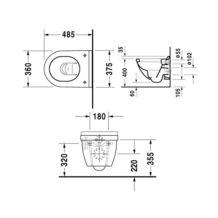 MISKA WC DURAVIT STARCK 3 COMPACT 36X48,5 BIAŁA 2227090000