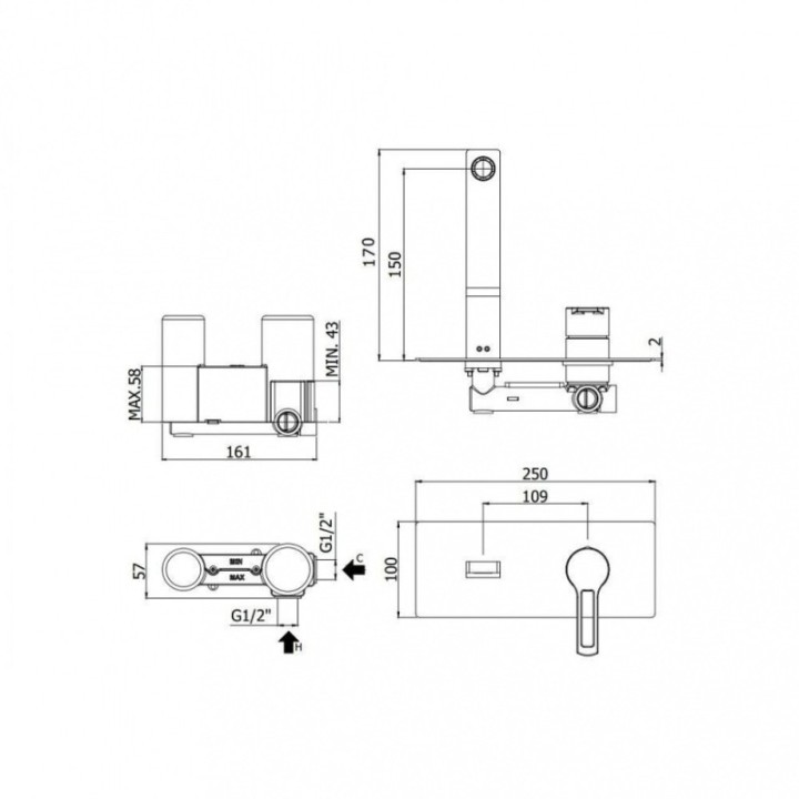 Bateria umywalkowa podtynkowa 150 mm PAFFONI RINGO czarny mat RIN104NO