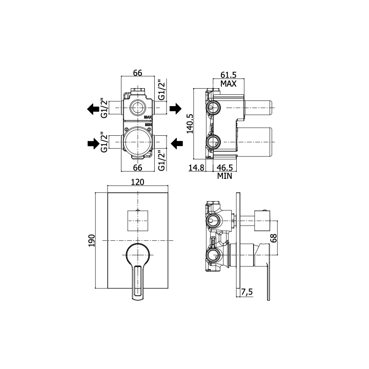 Bateria podtynkowa 2-drożna PAFFONI WEST chrom WS018CR