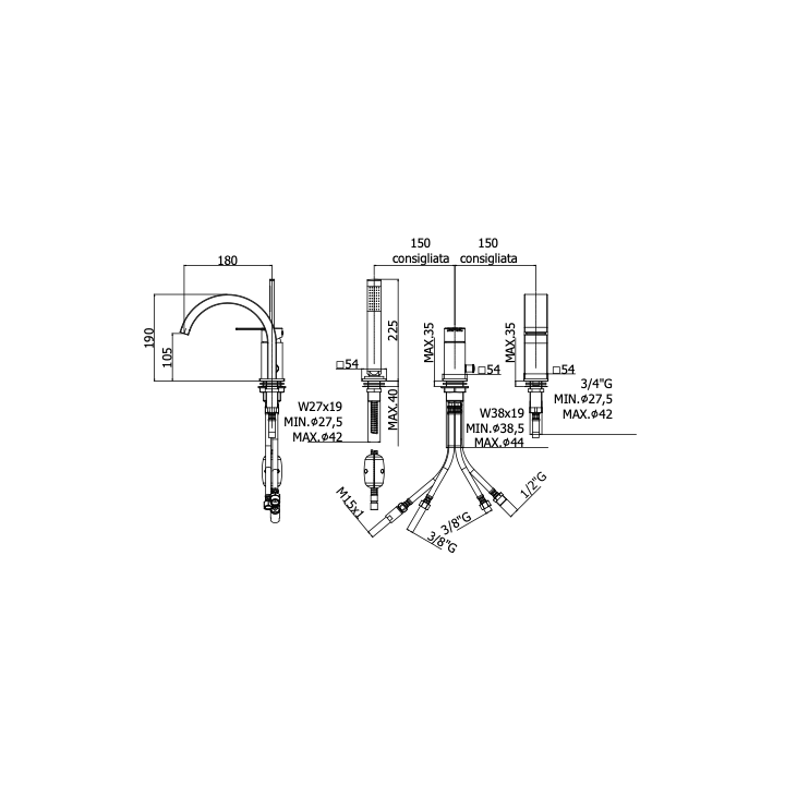Bateria wannowa 3-otworowa PAFFONI WEST chrom WS040CR