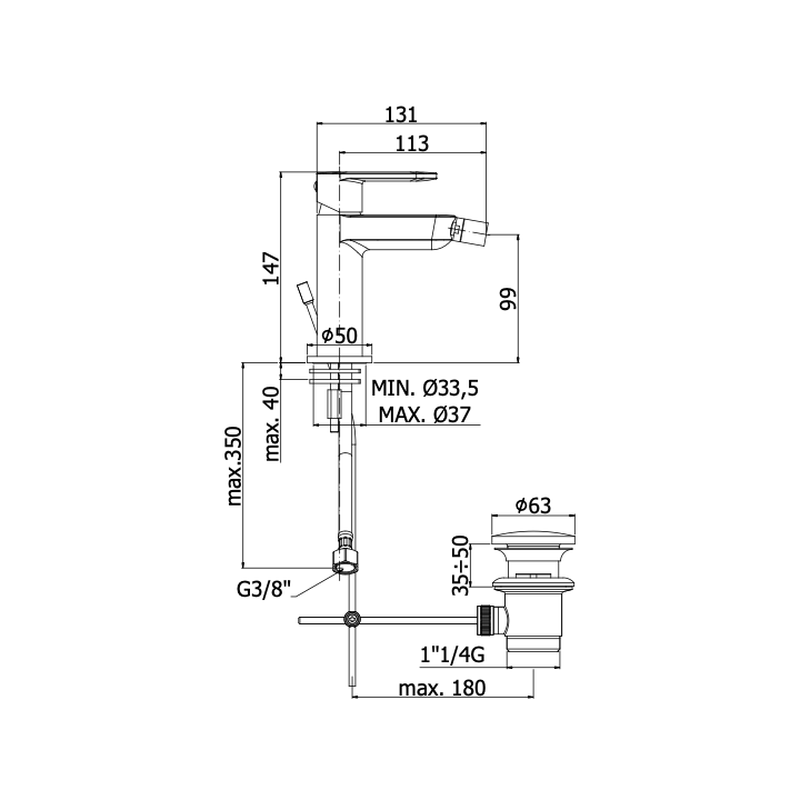 Bateria bidetowa PAFFONI CANDY chrom CA131KCR
