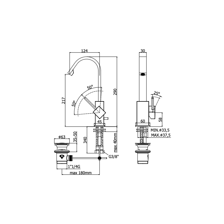 Bateria umywalkowa PAFFONI LEVEL chrom LEA877CR