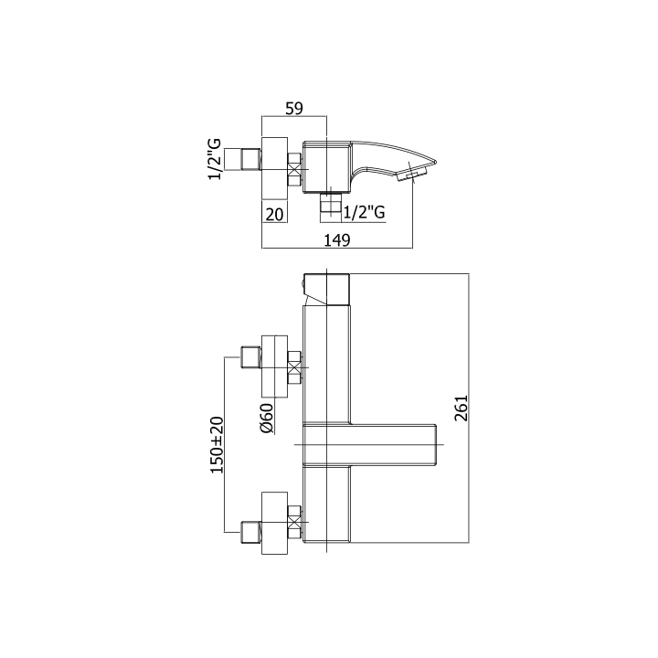 Bateria wannowa ścienna PAFFONI LEVEL chrom LEC023CR