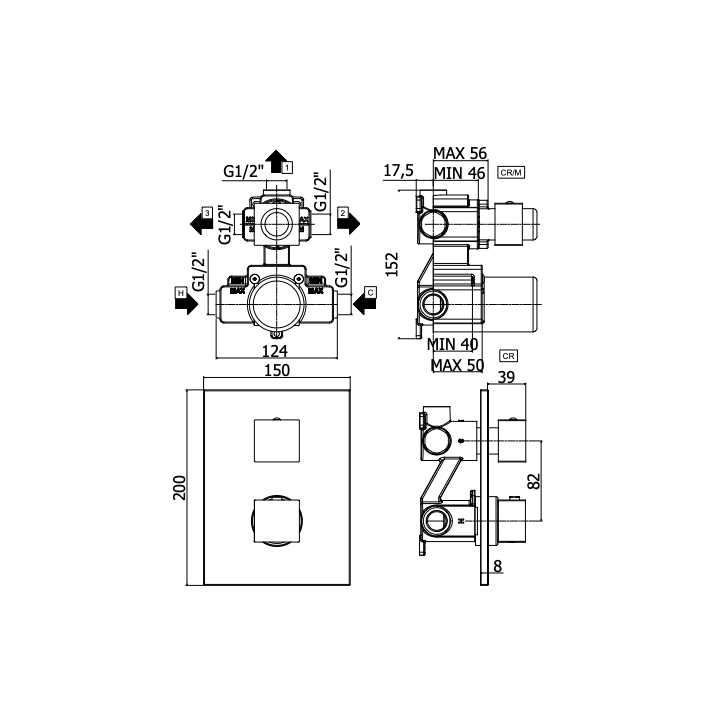 Bateria 3-drożna podtynkowa PAFFONI LEVEL chrom LEQ519CR