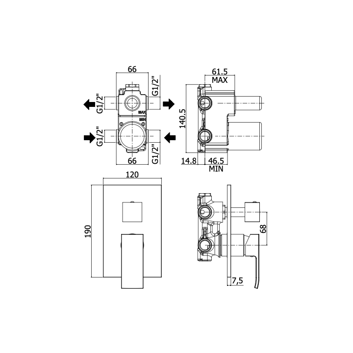 Bateria podtynkowa 2-drożna PAFFONI LEVEL chrom LES018CR