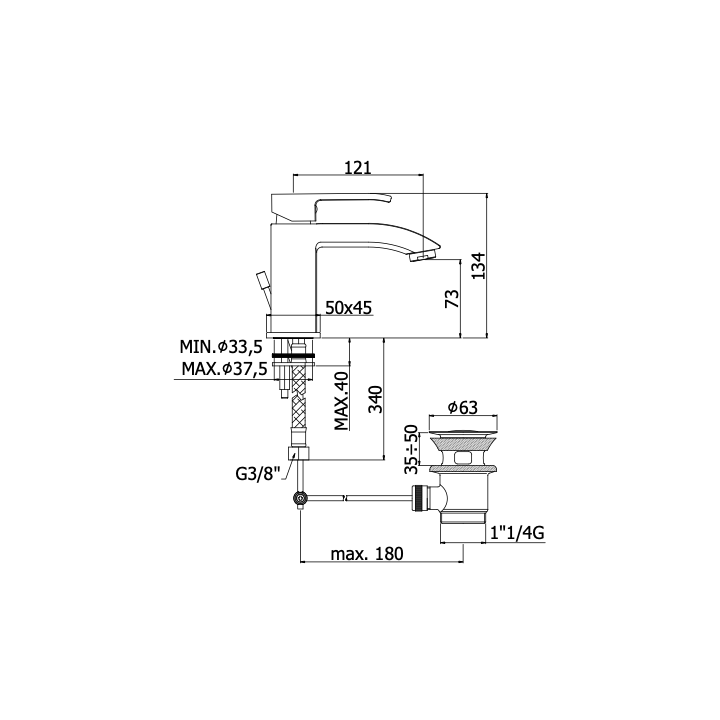 Bateria umywalkowa PAFFONI LEVEL korek click-clack chrom LES071KCR